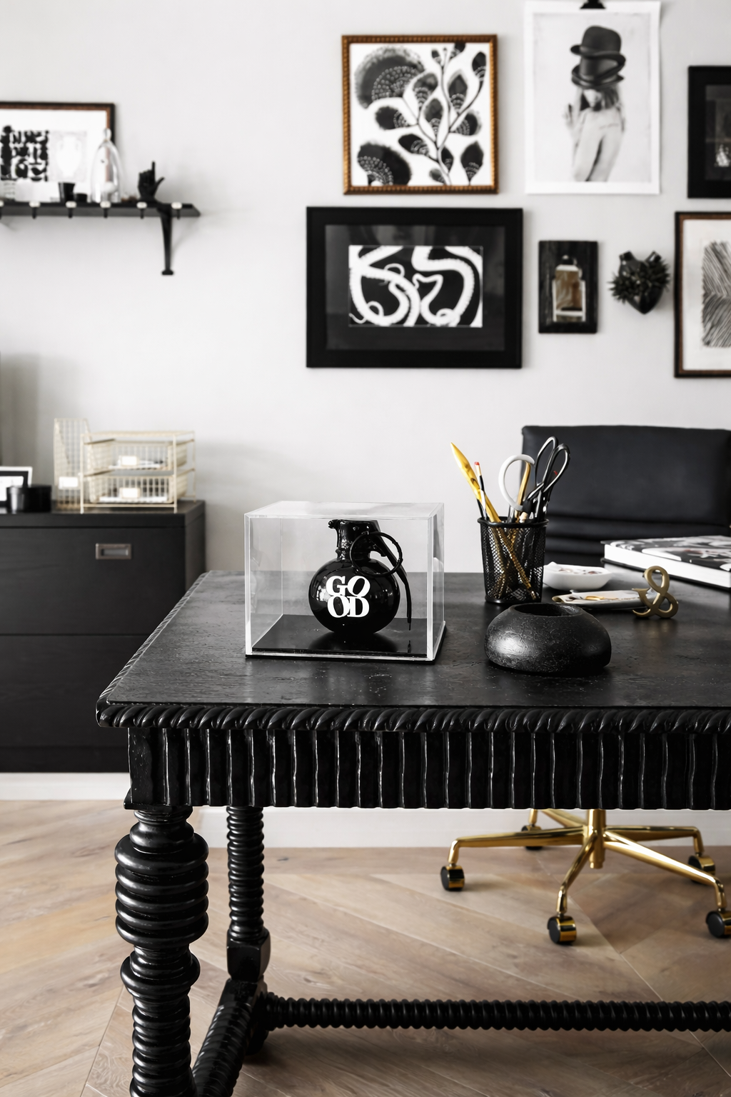 GOOD Display Grenade — Black Sculptural Art Piece in Acrylic Case | Brnd Studio