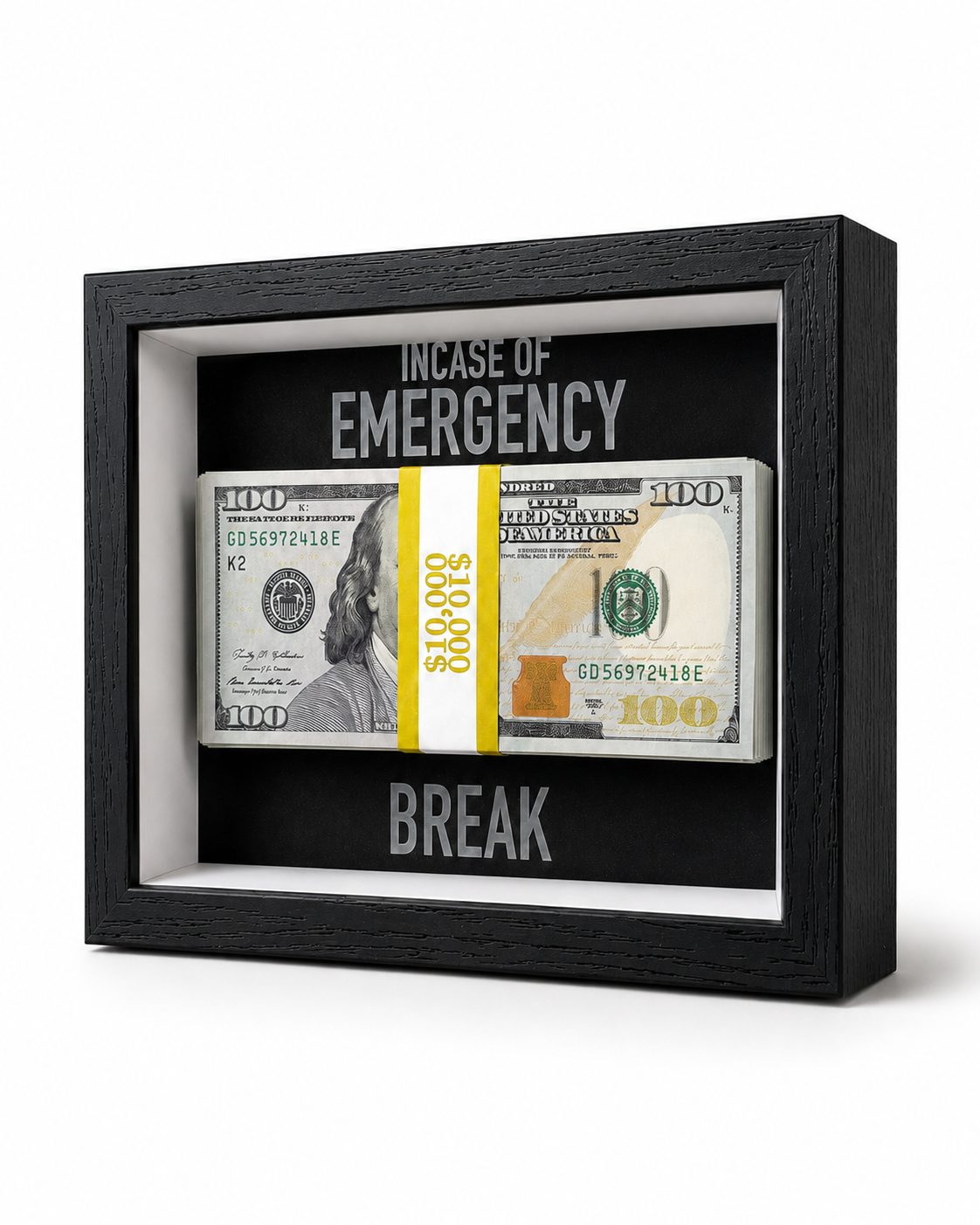 Emergency Reserve Desk Frame — Luxury Money Display Décor with Prop Cash | Brnd Studio