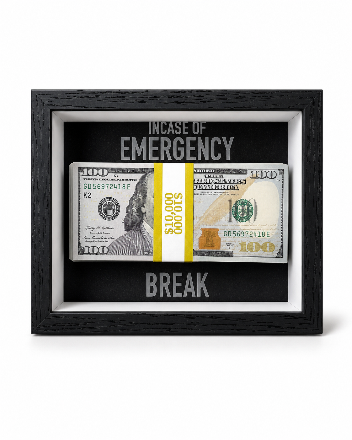 Emergency Reserve Desk Frame — Luxury Money Display Décor with Prop Cash | Brnd Studio