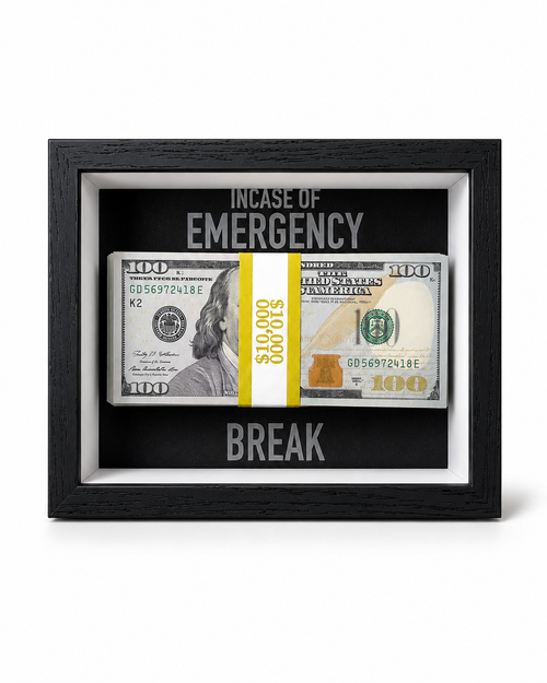 Emergency Reserve Desk Frame — Luxury Money Display Décor with Prop Cash | Brnd Studio