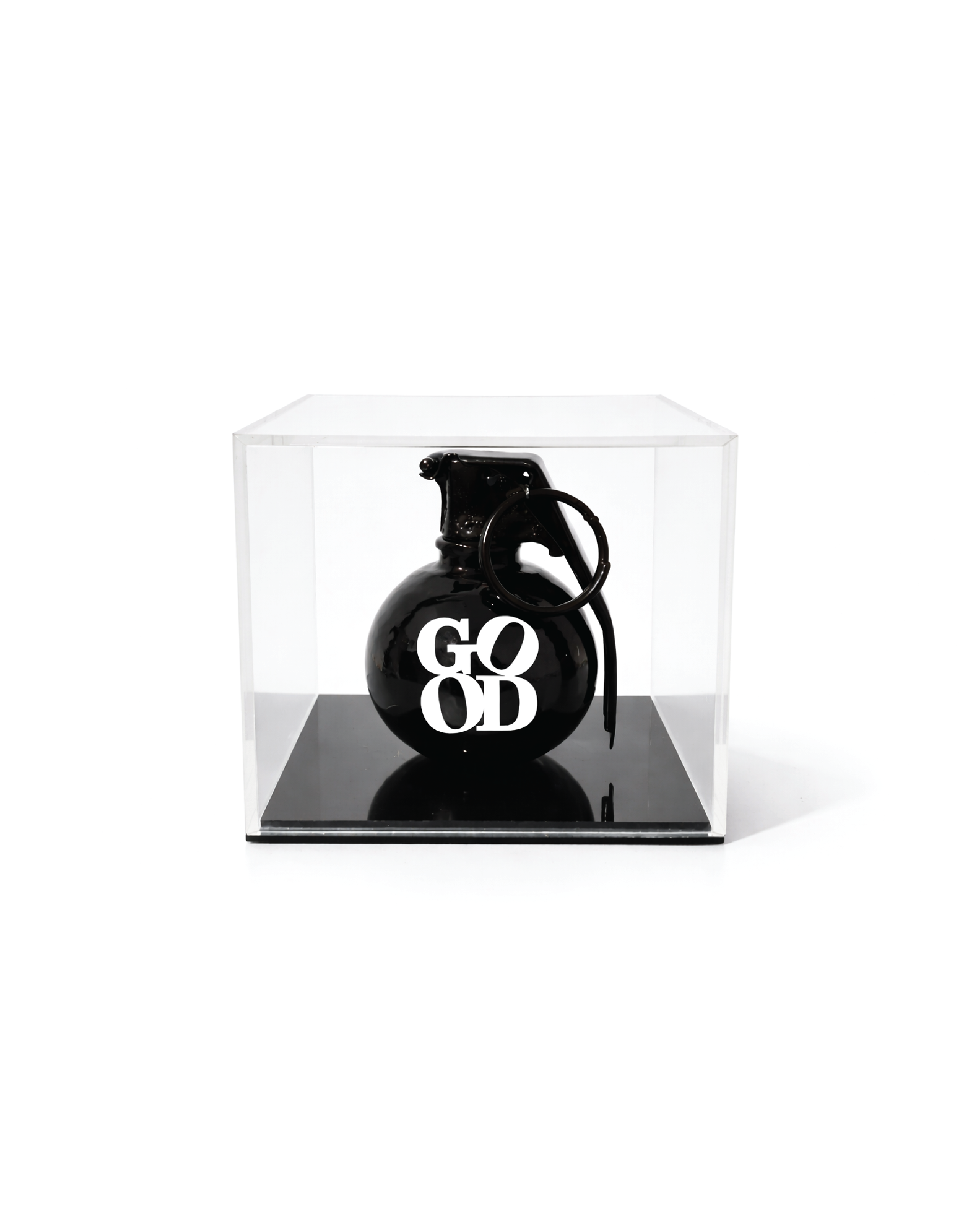 GOOD Display Grenade — Black Sculptural Art Piece in Acrylic Case | Brnd Studio