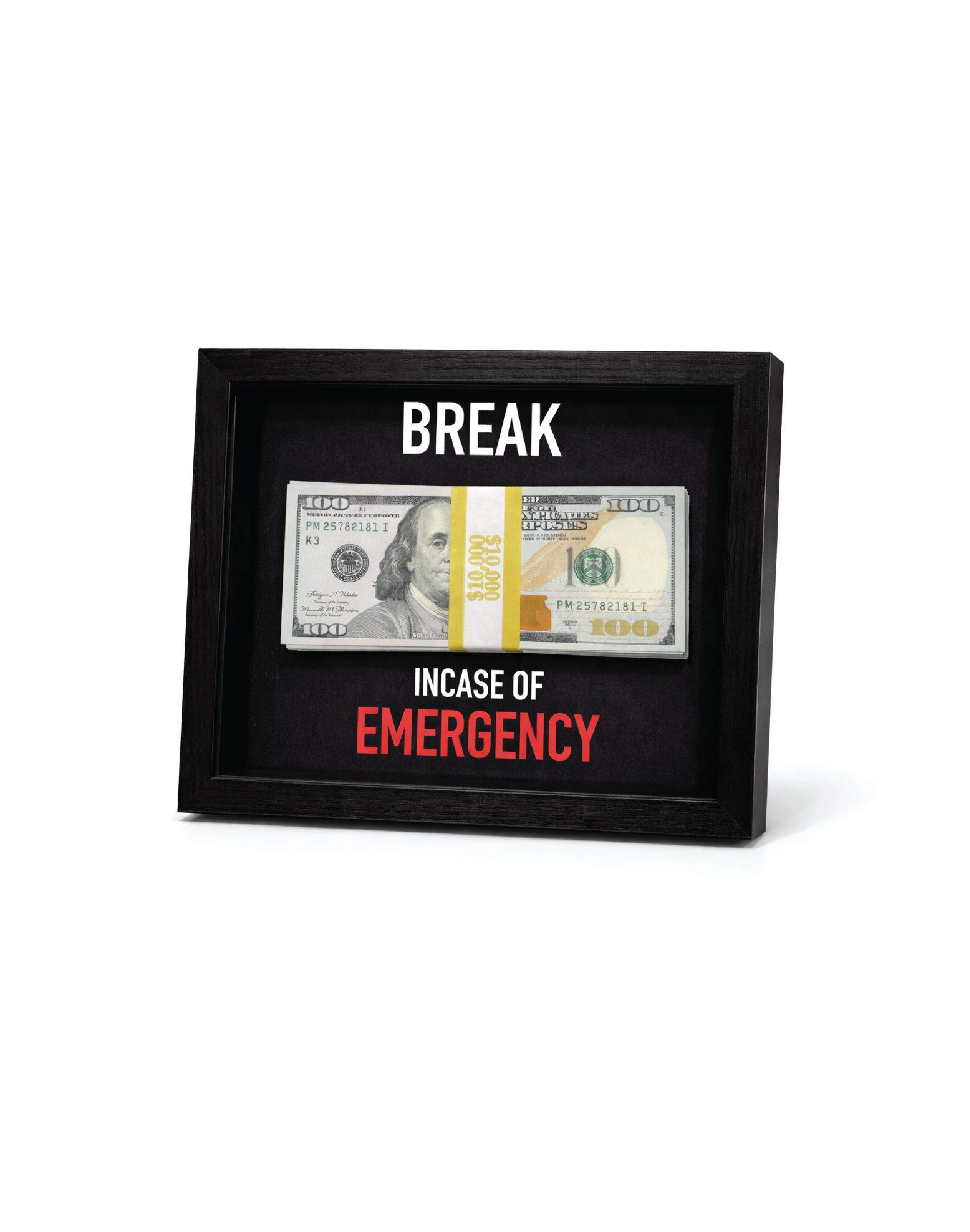 Emergency Reserve Desk Frame — Luxury Money Display Décor with Prop Cash | Brnd Studio